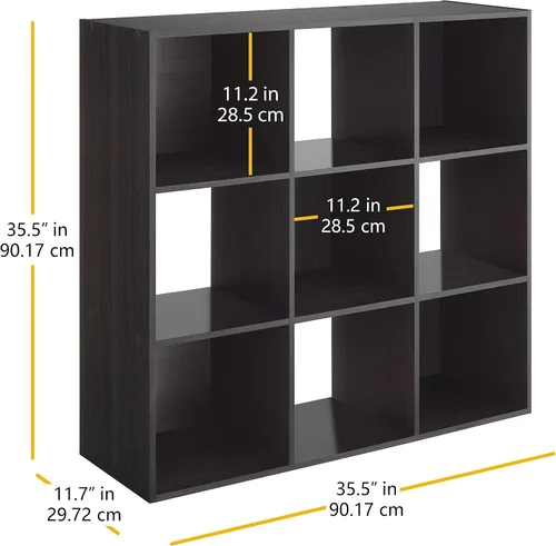 Vista 3 de Estantería Whitmor de 9 cubos, estante de 3 niveles apilable de MDF, organizador de almacenamiento y exhibición abierto, gabinete de almacenamiento