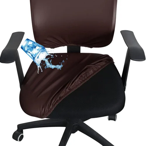 Vista 9 de Shukii Funda impermeable para silla de escritorio de oficina, funda de piel sintética, elástica, giratoria, para silla de computadora, protector
