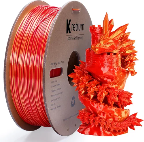 Vista 9 de Kretrum - Filamento de impresora 3D de seda de doble color PLA 1.75mm, filamento PLA de seda con cambio de color para impresión 3D, 1kg / 2.2lbs