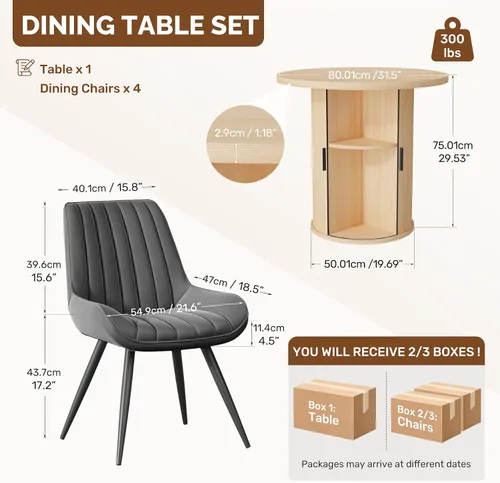 Vista 51 de Miereirl Moderno juego de comedor de 5 piezas para mesa redonda de madera de 4,31.5 pulgadas con estante de almacenamiento semiabierto y puerta