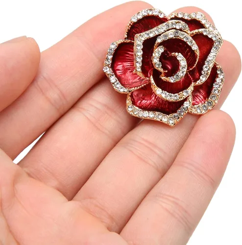Vista 9 de Broche de flores para mujer, pétalo, burdeos, boda, exquisito, retro, aleación, pétalo, broche de pétalo, fiesta, elegante, exquisito, broche