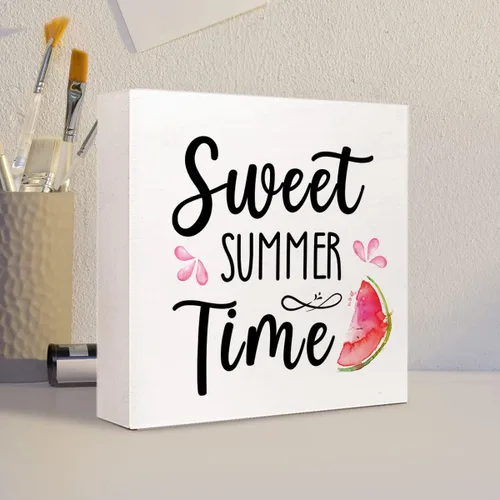 Vista 4 de Letrero de madera con texto en inglés "Sweet Summer Time", decoración rústica de madera de sandía, decoración de escritorio para el hogar, cocina