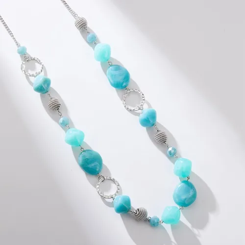 Vista 3 de BULINLIN Collar largo de cuentas para mujer, collar de cadena de suéter plateado con cuentas de resina de cristal, joyería de moda para niñas