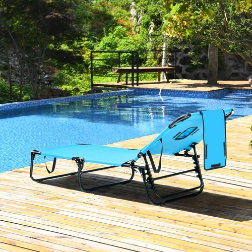Vista 2 de GYMAX Silla de bronceado, silla de playa de 350 libras con agujero para la cara, almohada lavable y correa de transporte, tumbona plegable
