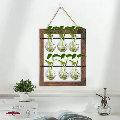 Vista 6 de Elsjoy Estación de propagación para colgar en la pared, maceta de pared de terrario de vidrio colgante para plantas hidropónicas, decoración