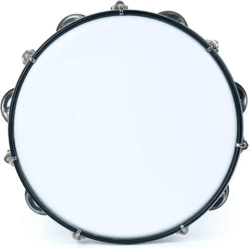 Vista 2 de MUSCELL Pandereta para adultos, pandereta de plástico de mano con tambor de doble fila de cascabeles metálicos, instrumento musical - 8 pulgadas