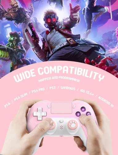 Vista 5 de PHNIXGAM Pink Wireless Controller Compatible with Ps4Ps4 ProPs4 SlimPCiOS 13.4 AboveAndroid 10, Gaming Controller with Touchpad, Motion Sensor