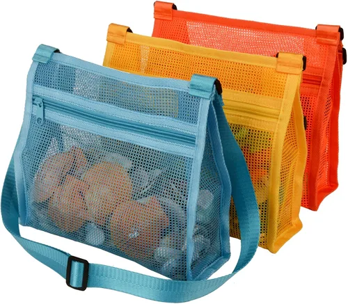 Vista 8 de MUYIZI Bolsa de playa de malla para recoger conchas, paquete de 3, bolsas de concha para playa, bolsas de concha de mar para recoger conchas, bolsa