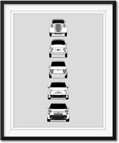 Vista 8 de Custom Car Posters Póster hecho a mano compatible con Fiat 500 generaciones e impresión de Fiat 500 (Topolino, 500 Nuova, 126, 500 L), multicolor