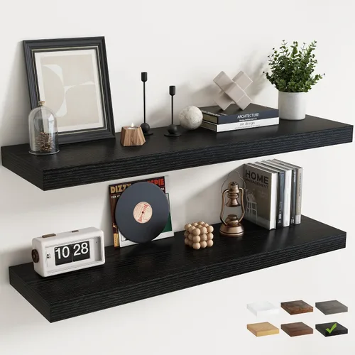 Vista 36 de Juego de 2 estantes flotantes de 16 pulgadas para pared, estantes de baño de grano de madera de 12 pulgadas de profundidad con soportes invisibles