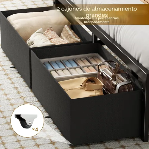 Vista 5 de Furnulem Base de cama de tamaño matrimonial con almacenamiento de cabecero, base de cama de plataforma tamaño matrimonial con 2 cajones, estación
