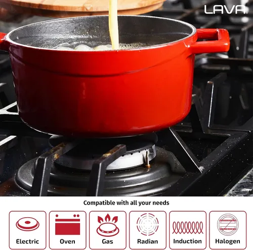 Vista 8 de LAVA Horno holandés de hierro fundido de 7 cuartos de galón: olla de horno holandés de forma redonda multiusos con tres capas de esmalte recubiertas