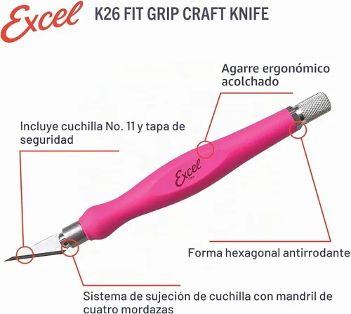 Vista 6 de Excel Blades Fit Grip - Cuchillo para manualidades con hoja en ángulo de acero al carbono ultra afilada #11 - Cuchillo de precisión con agarre