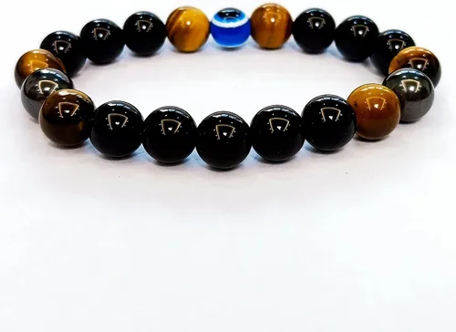 Vista 55 de Pulseras de triple protección con piedra de ojo de tigre de obsidiana negra con hematita para hombres y mujeres, pulsera de piedra curativa