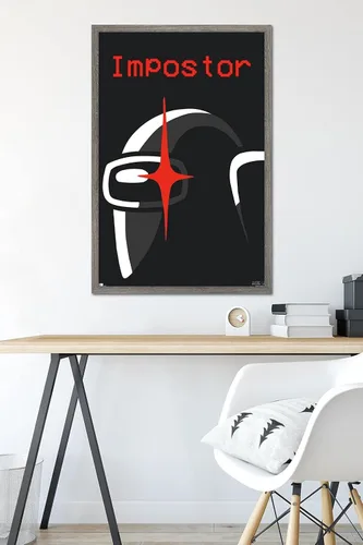 Vista 6 de Póster de pared de Among Us Impostor, 34 pulgadas de largo x 22.4 pulgadas de ancho, versión enmarcada de madera de granero