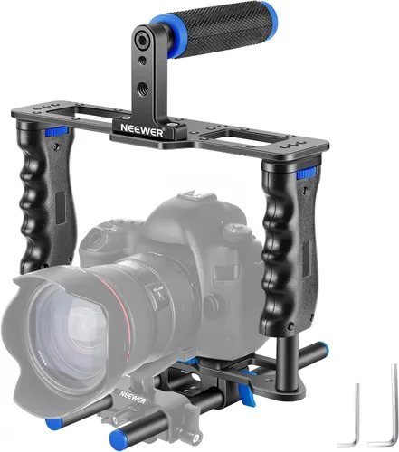 Vista 11 de NEEWER Jaula de cámara de aleación de aluminio, plataforma de cine con mango superior, empuñaduras dobles y base tipo arca, compatible con cámaras