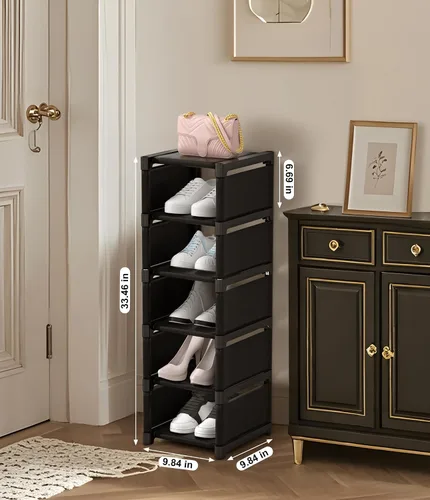 Vista 3 de Zapatero estrecho de 6 niveles, organizador vertical de zapatos de espacio pequeño, estante compacto de 9.84 pulgadas para armario y entrada