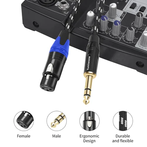 Vista 6 de Cable XLR de 1/4 de pulgada a XLR, trenzado de nailon resistente, enchufe chapado en oro, cable de conexión TRS equilibrado de 1/4 pulgadas a XLR