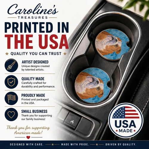 Vista 7 de Caroline's Treasures SS4767-BUCARC - Juego de 2 portavasos para automóvil, diseño de bulldog inglés, absorbentes para automóvil, portavasos