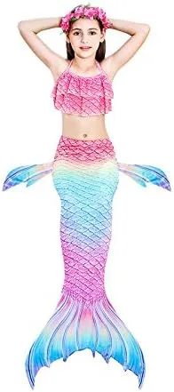 Vista 2 de Traje de baño de 5 piezas con colas de sirena para niñas, bikini (sin monoaleta)