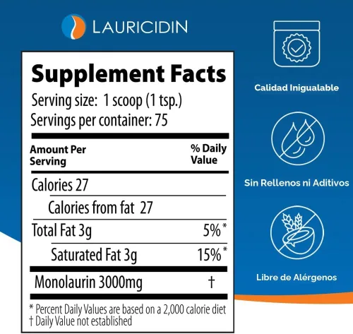 Vista 3 de Lauricidin® Suplemento de monolaurina auténtico, tarro de 8 oz