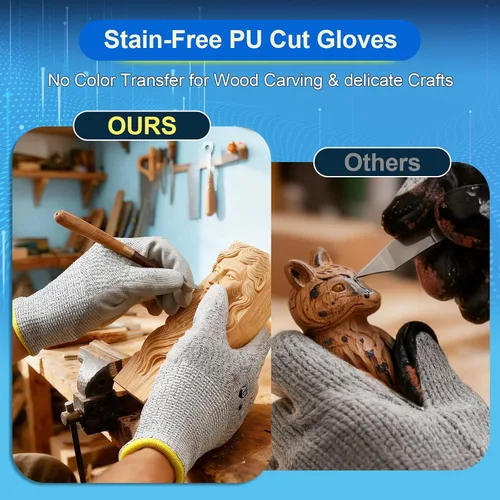 Vista 5 de Dowellife Guantes de trabajo resistentes a cortes Nivel 5 para hombres y mujeres, guantes de jardinería transpirables recubiertos de PU, agarre