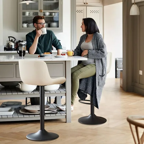 Vista 4 de Juego de 2 taburetes de bar modernos, taburetes de bar de cocina giratorios ajustables con respaldo, asientos acolchados de piel sintética, sillas