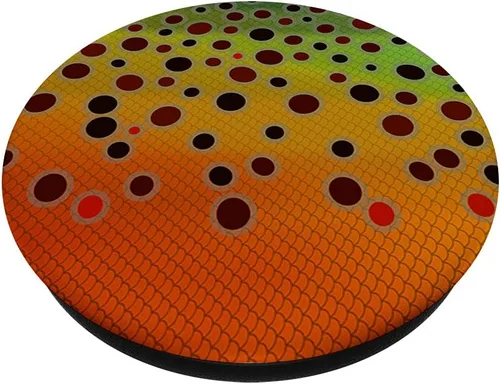 Vista 2 de Patrón de color de trucha marrón, pesca con mosca, arte de peces original, PopSockets intercambiables PopGrip