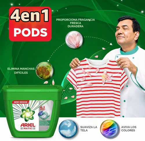 Vista 3 de Ariel Matic 4 en 1 PODs Detergent Pack 18 ct – para lavadora de carga superior y frontal solamente