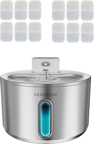 Vista 8 de Fuente de agua inalámbrica para gatos de acero inoxidable, fuente para gatos de 270 oz/8 L, funciona con pilas, fuente de agua inalámbrica
