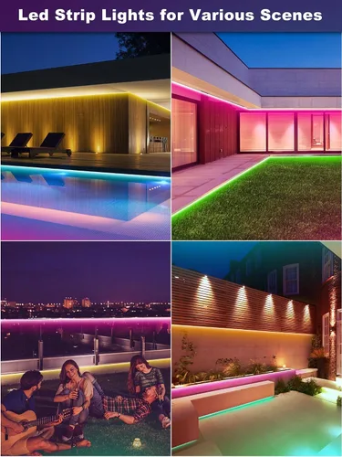 Vista 7 de Ledagic Tira de luces LED para exteriores impermeables de 50 pies (1 rollo), tira de luz LED exterior IP65 impermeable con control remoto