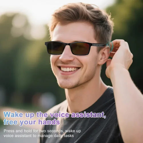 Vista 5 de Lentes inteligentes para mujeres y hombres, gafas de luz azul Bluetooth con lentes de sol polarizadas UV400 adicionales, compatibles