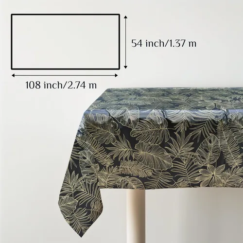 Vista 2 de Mantel desechable de 4 piezas con hojas doradas, manteles rectangulares de plástico elegantes de alta calidad para cumpleaños, jubilación, ducha