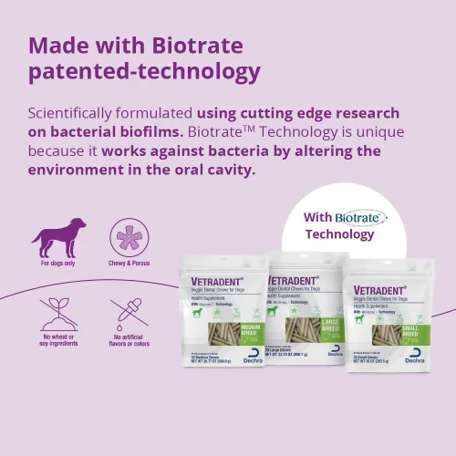 Vista 7 de Vetradent® Masticables dentales vegetarianos para perros pequeños Tecnología Biotrate™; Sin ingredientes de trigo o soja; sin sabores ni