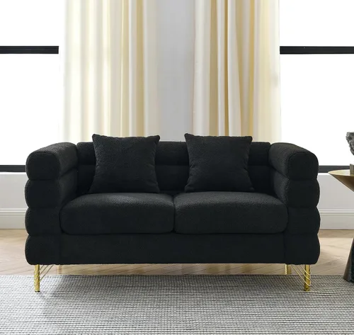 Vista 16 de Cómodo sofá de 3 plazas, sofá Boucle de gran tamaño de 81 pulgadas con diseño de asiento profundo, sofá tapizado con 2 almohadas, moderno sofá