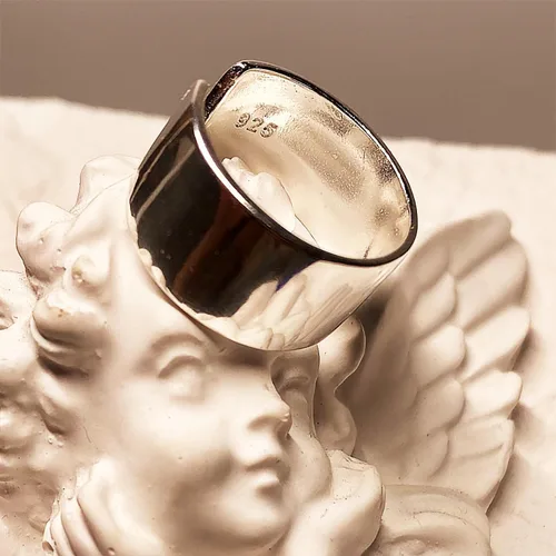 Vista 14 de Anillos de banda ancha de plata de ley 925 vintage hechos a mano para mujeres/hombres, anillo ajustable para el pulgar