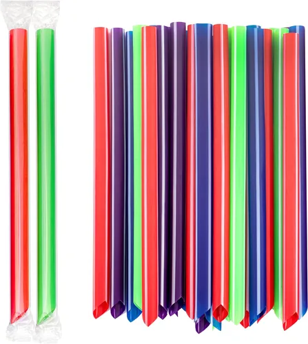 Vista 8 de Fit Meal Prep Paquete de 100 popotes desechables de plástico coloridos para batidos de 8 pulgadas, sin BPA, envueltas individualmente para batidos