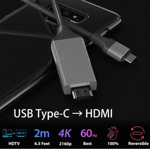 Vista 5 de Cable HDMI USB-C 4k HDMI compatible con Oppo Reno 4 F con cable completo de 2160p a 30Hz, 6 pies/5.9 ft [gris, Thunderbolt 3]