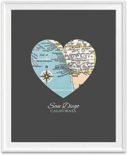 Vista 6 de ART FOR THE MASSES Estampado de corazón de mapa de San Diego, sin marco, decoración de pared y hogar, 8 x 10 pulgadas
