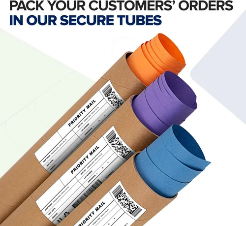 Vista 9 de Tubos de correo de papel kraft reforzado de 3 x 24 pulgadas, paquete de 8 tubos con 2 tapas cada uno, tubo de cartón fabricado en Estados Unidos