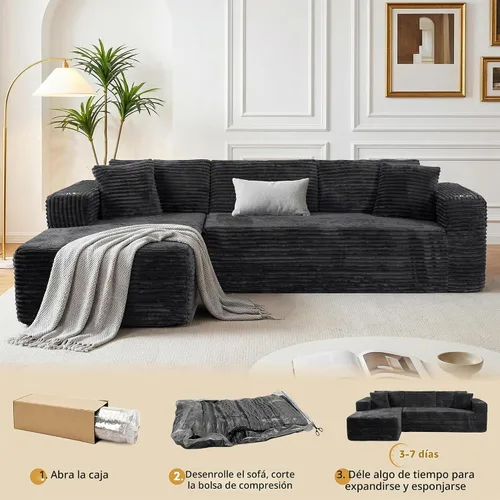 Vista 3 de JAMFLY Sofá modular de 103 pulgadas, moderno sofá tapizado en forma de L sin hueso con asiento profundo de gran tamaño, sofá sin hueso comprimido