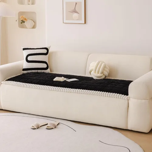 Vista 4 de vctops Funda de sofá negra de piel sintética para perros, lavable, funda mullida para sofá de 3 cojines, apta para mascotas, funda de sofá Negro