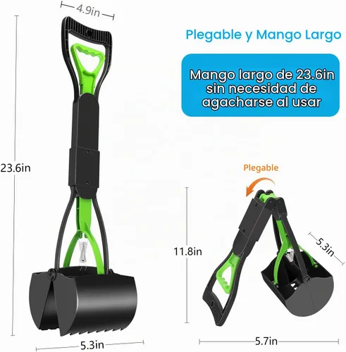 Vista 2 de UPSKY Recogedor de excrementos de 23.6 pulgadas para perros grandes y pequeños, pala plegable para excrementos de perro, resorte resistente