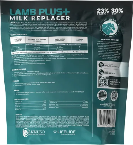 Vista 3 de ANNUSO LIFELINE Lamb Plus+ - Reemplazo de leche, bolsa de 6 libras, 23% de proteína y 30% de grasa, mejorado con LifePulse para mayor apoyo, fomenta