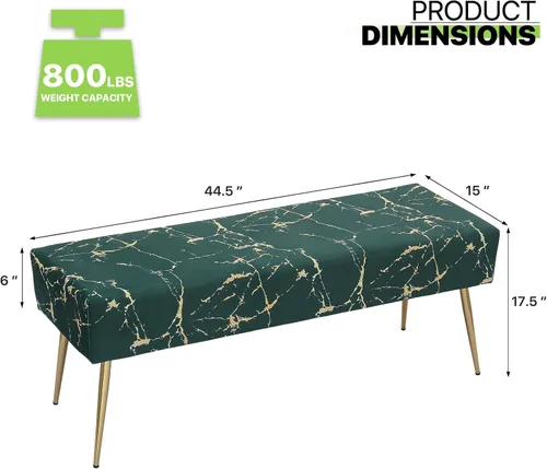 Vista 3 de Magshion Banco otomano de terciopelo de 45 pulgadas de longitud con patas de metal, banco de cama auxiliar con patas de metal dorado, banco tapizado