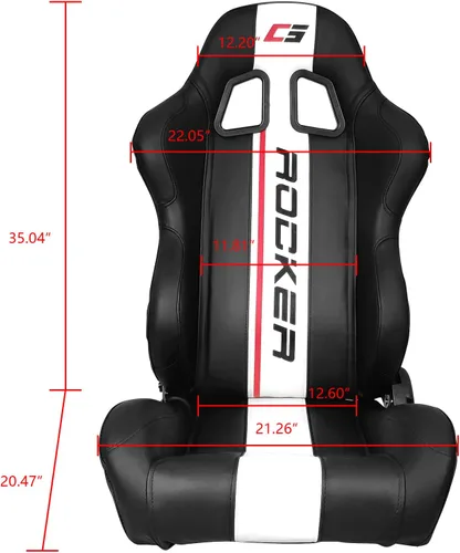 Vista 6 de IKON MOTORSPORTS, Asientos universales para vehículos de carreras con deslizadores dobles, de piel sintética negra con rayas blancas, reclinable