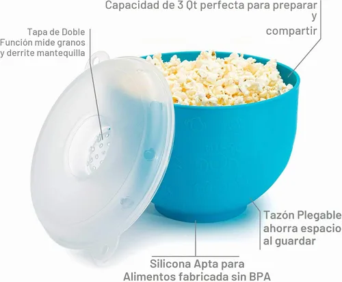 Vista 3 de Goodful Máquina de Palomitas de Silicona Plegable, Fabricante de Palomitas de Aire Caliente para Microondas, Tazón Hecho sin BPA, Azul