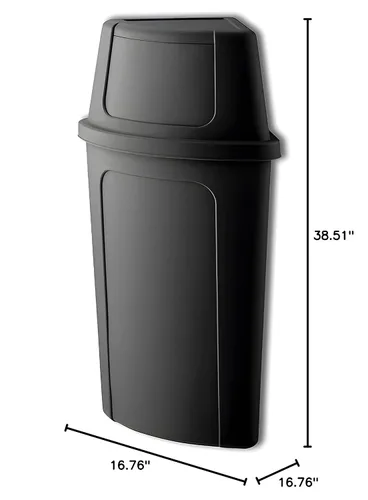 Vista 7 de Cubo de basura escolar con tapa de puerta de empuje, cubo de basura redondo de esquina de 21 galones, resistente a las grietas, bote de basura Negro