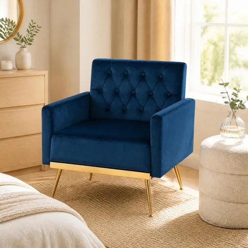 Vista 4 de KOMFOTT Velvet Accent Chair, Modern Tufted Arm Chair (1,Blue)