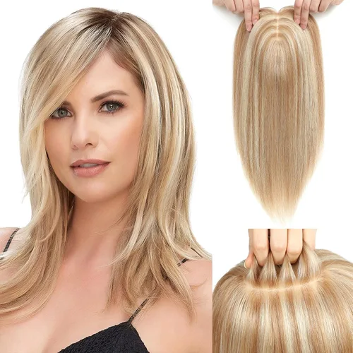 Vista 28 de Aimeolyn Toppers de cabello para mujer, cabello humano real, sin flequillo, extensiones de cabello superior para adelgazar, base de encaje Haisr